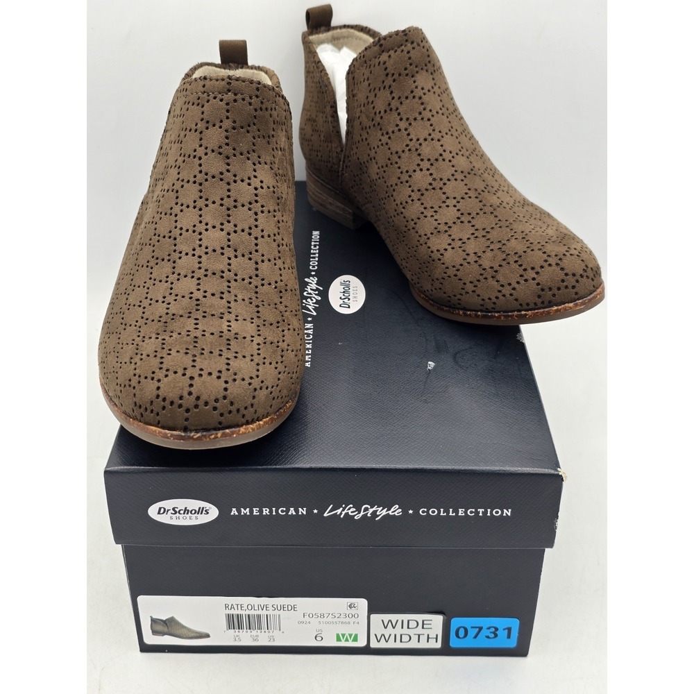 NIB Dr. Scholl's Shoes Women's Rate Ankle Boot - Color Olive Suede - Size 6W